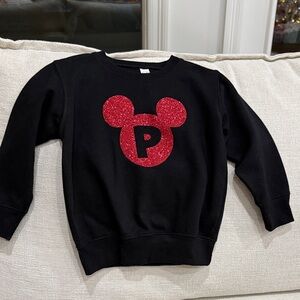 Kids Black Sweatshirt with Mickey Mouse in Red Glitter Vinyl and Letter P